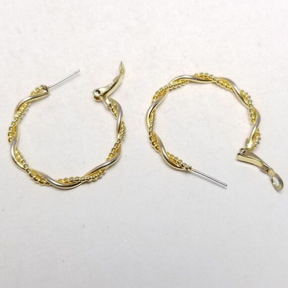 Vintage Gold Tone Spiral Hoop Earrings, Classic 90s Style, Nice Size, Estate - Picture 3 of 6